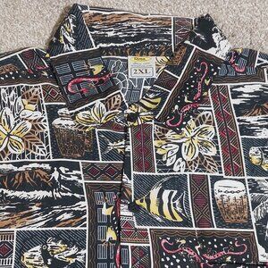 Rima Island scene all over print SS button front shirt XXL